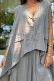 Sandbar Linen Blend 3 Button Dip Side Waistcoat Mocha